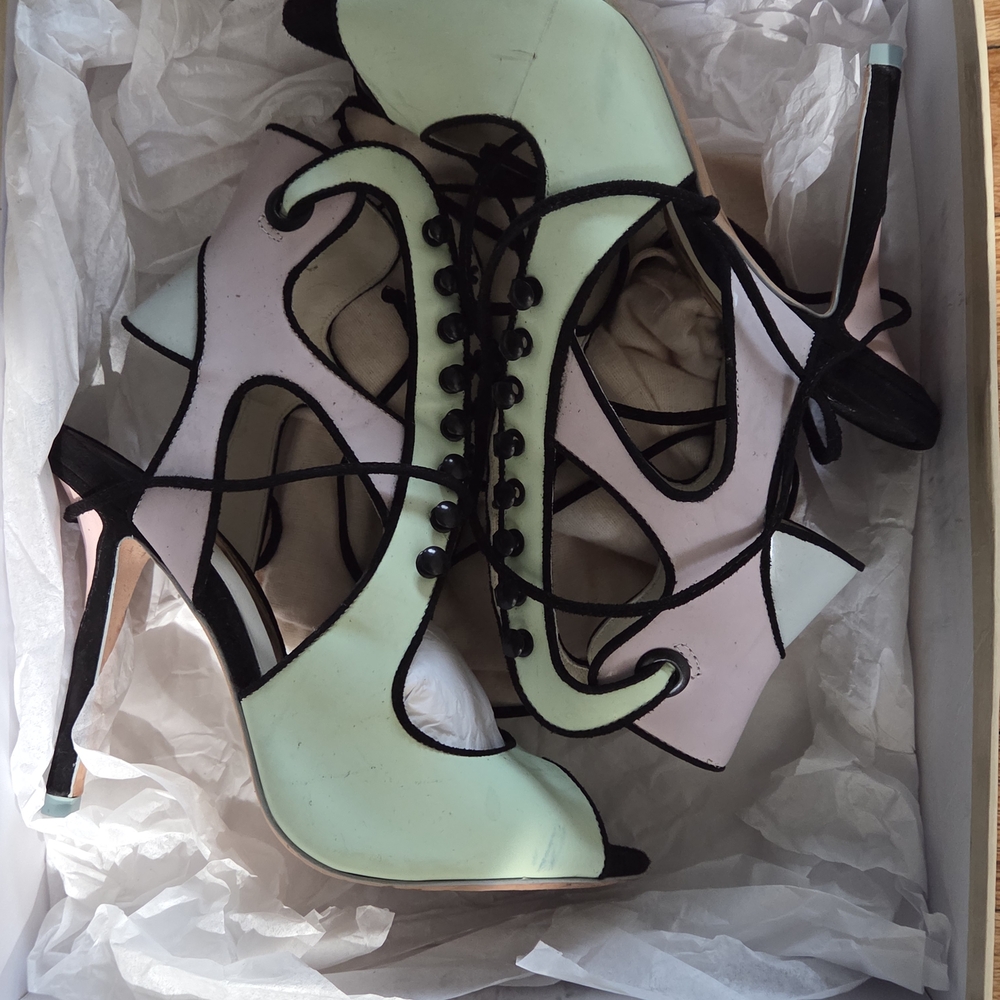 Sophia Webster Mint and Pink Lace-Up Heels